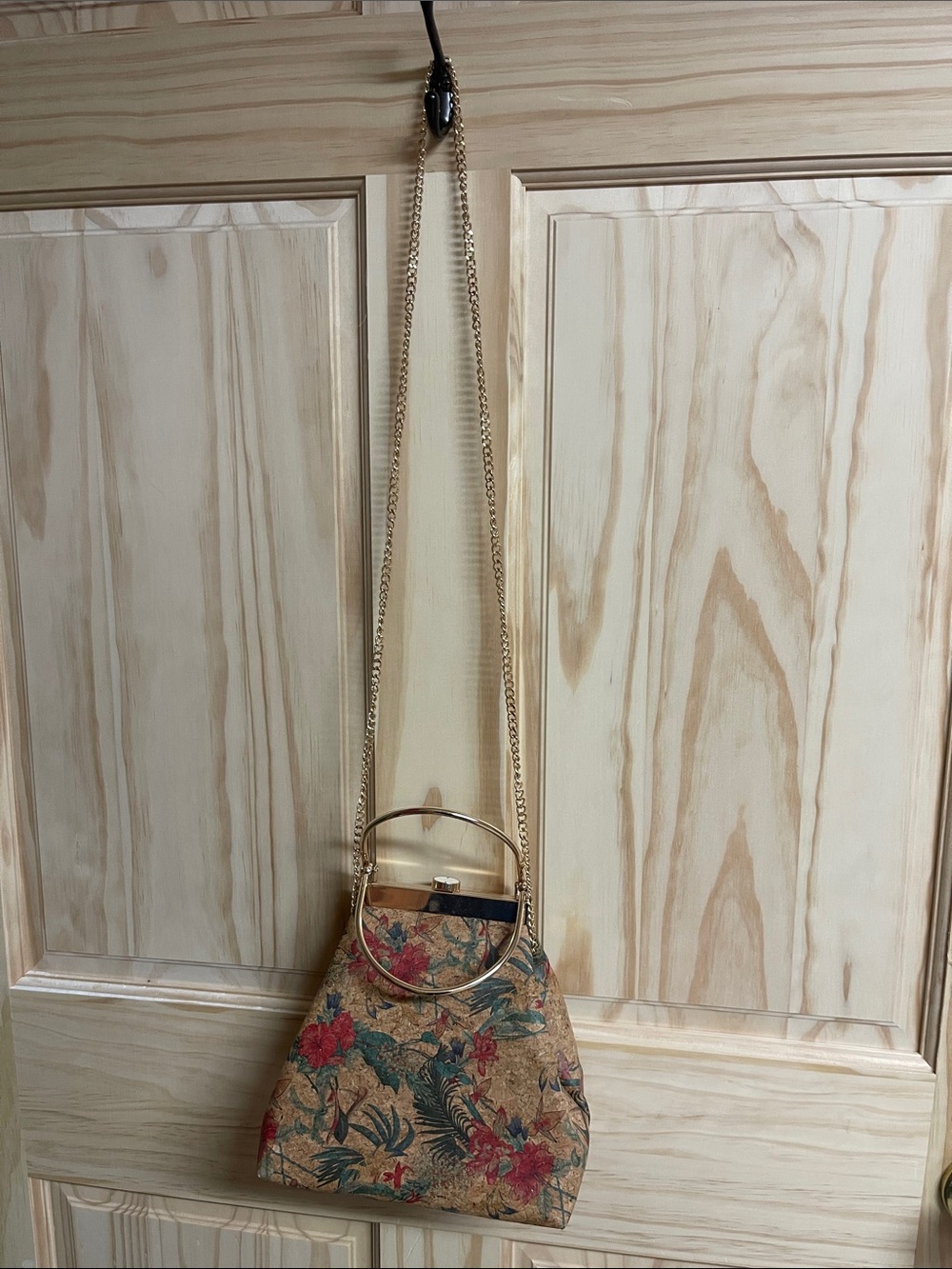 Floral Cork Crossbody Bag with Gold Chain Handle